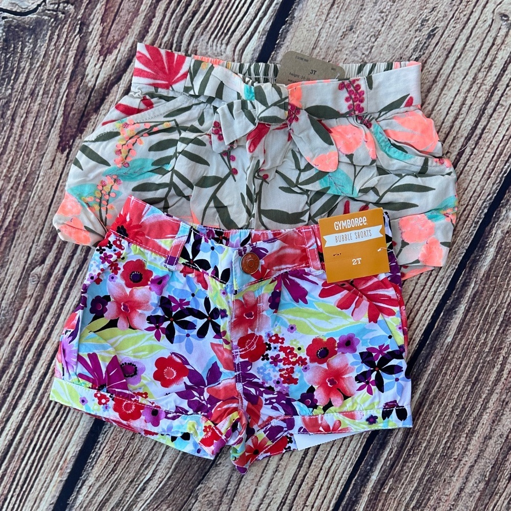Gymboree&Crazy8 Colorful Floral and Leaf Shorts 2T 3T